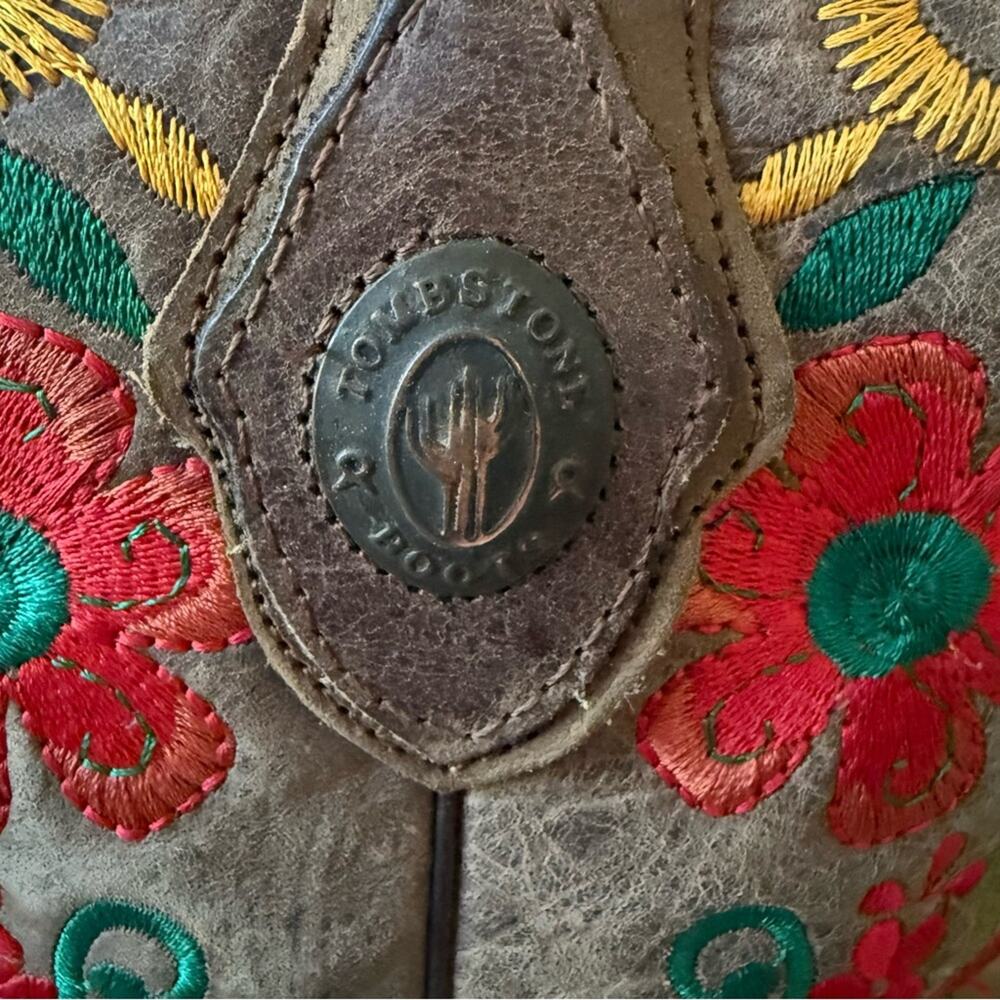 Tombstone Embroidered Flowers Leather Boots Women’s 7 - Picture 6 of 11